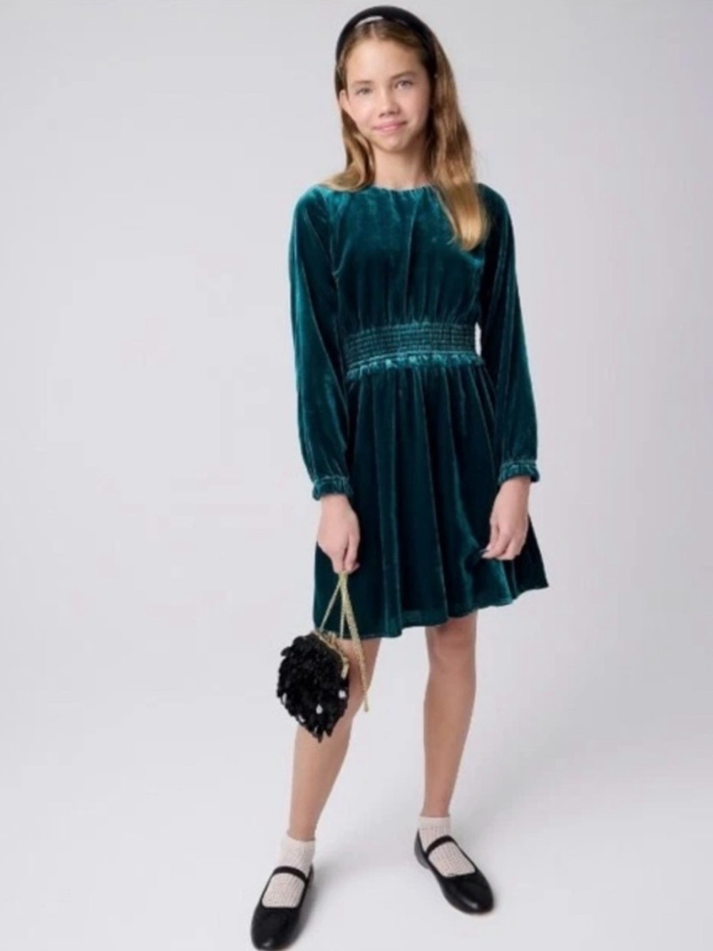 J.Crew Crewcuts Girls’ Smocked Emerald Velvet Dress
